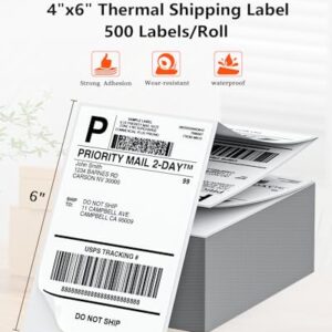 Phomemo 4x6 Thermal Direct Shipping Label, 4''x 6'' Fan-Fold Labels, Compatible with Rollo, MUNBYN, Zebra, Fargo Label Printer, 1 Pack of 500 Labels