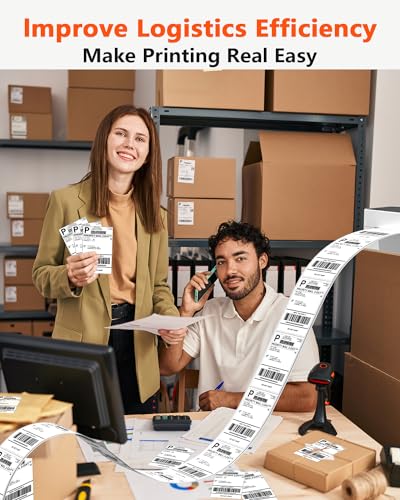 Phomemo 4x6 Thermal Direct Shipping Label, 4''x 6'' Fan-Fold Labels, Compatible with Rollo, MUNBYN, Zebra, Fargo Label Printer, 1 Pack of 500 Labels