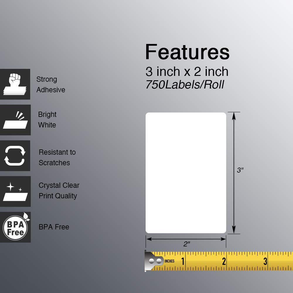 BETCKEY - 3" x 2" (76 mm x 51 mm) Multipurpose & Shipping Labels Compatible with Zebra & Rollo Label Printer,Premium Adhesive & Perforated [2 Rolls, 1500 Labels]