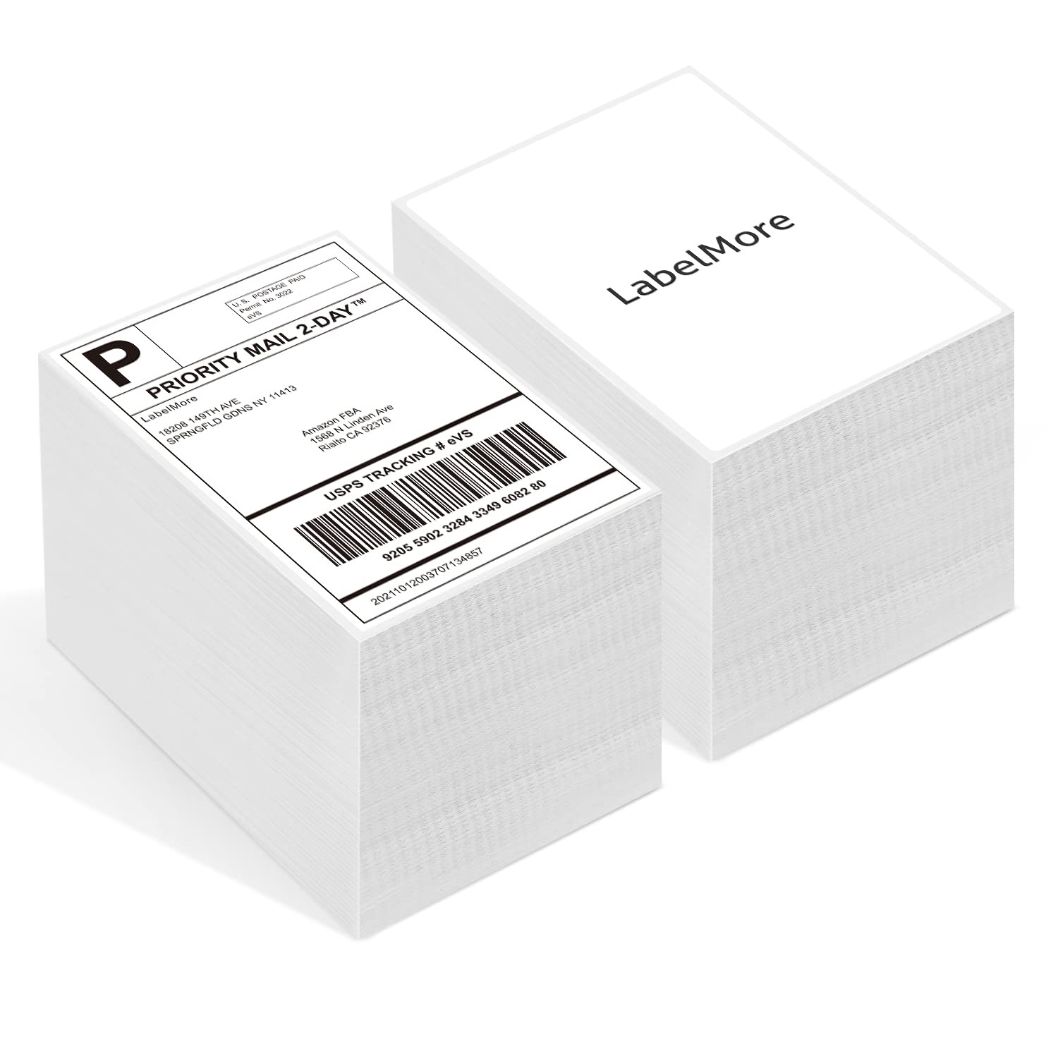 LabelMore 4x6 Thermal Shipping Labels, 2000 Fanfold Thermal Printer Labels with Perforations, White Mailing Postage Labels Compatible with Rollo, Zebra Thermal Printer, Smoothly Printing