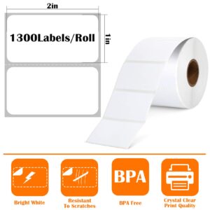 12 Rolls of 1300 2"x1" Direct Thermal Labels for UPC Barcodes, Perforated Address Labels, Thermal Paper Self-Adhesive Label Stickers Tape Compatible with Rollo & Zebra Desktop Printers (12 Rolls)