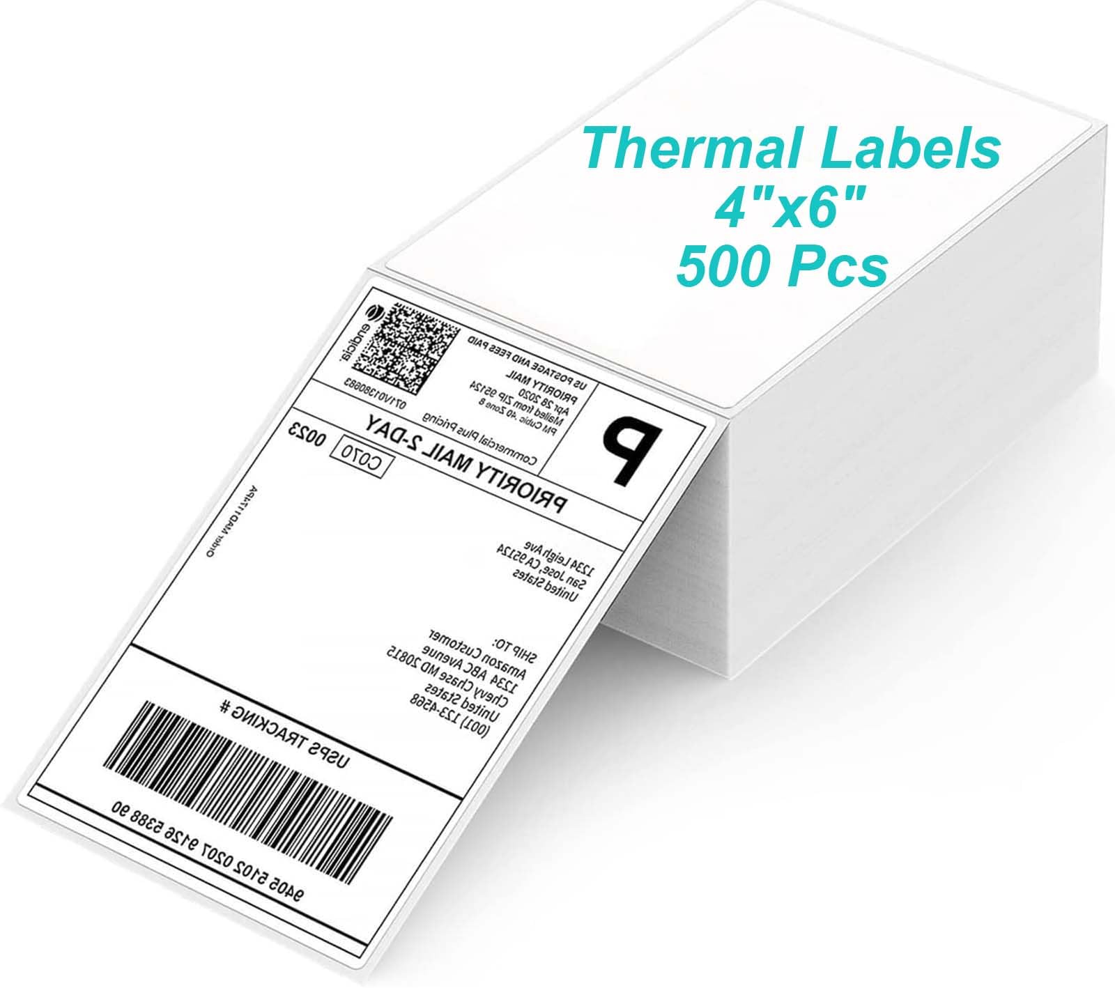 Coopaty Direct Thermal Labels, 4"x6" Thermal Shipping Labels, 1000 Labels Fanfold Thermal Label Printer Paper Compatible with Zebra and Rollo (500 Labels/Stack, 2 Stacks)