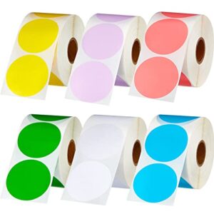 6 rolls 2 inch circle direct thermal sticker labels, round printer label dot sticker for color coding, envelope seal, inventory, business labeling, compatible with rollo, zebra (vivid color)