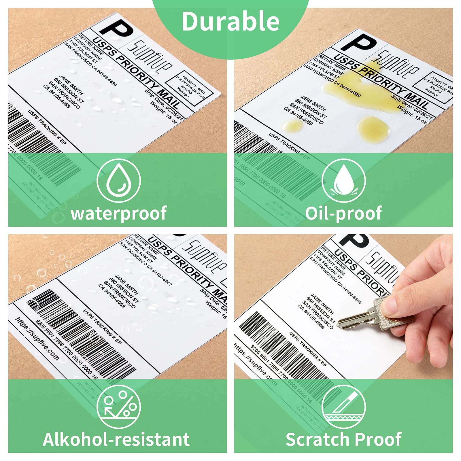 Supfive Shipping Labels 4x6", Direct Thermal Labels Compatible with MUNBYN, Rollo, POLONO, Zebra, Label Printer 220/Roll x 4 Rolls