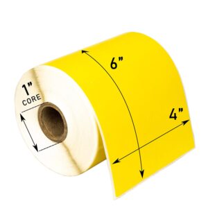 HOUSELABELS 4" x 6" Yellow Shipping Labels on 1" Core Compatible with Zebra and Rollo Printers, 1 Roll / 250 Labels per Roll