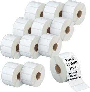 kingtac 2" x 1” direct thermal labels - 12 rolls, 1300/roll, perforated upc barcode fba product labels, compatible with zebra & rollo & munbyn label printer.etiquetas térmicas directas 2" x 1”