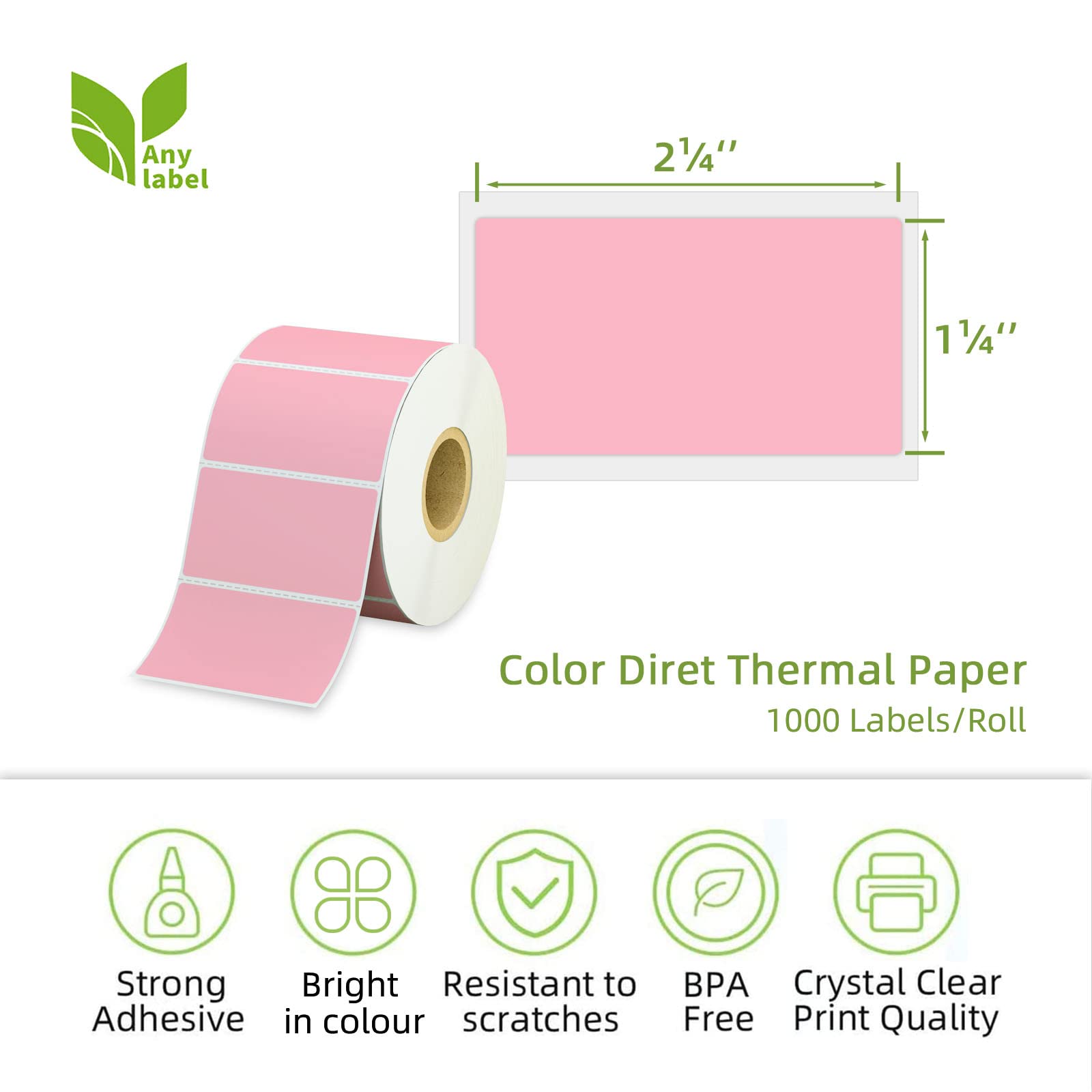 Anylabel 2.25" x 1.25" Pink Direct Thermal Labels, Replacement for Self-Adhesive Address Shipping Barcode Thermal Stickers, Compatible with Rollo & Zebra Thermal Label Printer(1 Roll, 1000 Labels)
