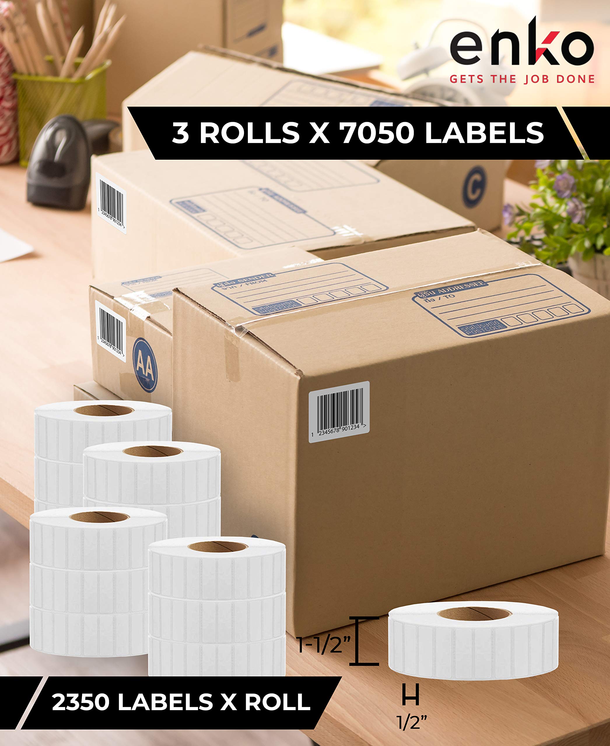 enKo (3 Rolls, 7,050 Labels) 1-1/2" x 1/2" Direct Thermal Label for Address Mailing and Shipping FBA FNSKU Labels