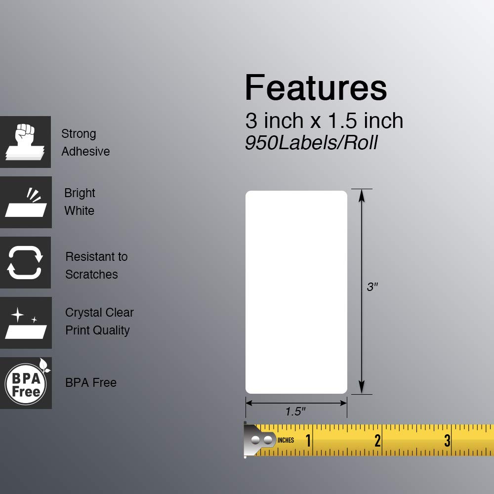 BETCKEY - 3" x 1.5" (76 mm x 38 mm) Barcode Shipping & Address Labels Compatible with Zebra & Rollo Label Printer,Premium Adhesive & Perforated [10 Rolls, 9500 Labels]