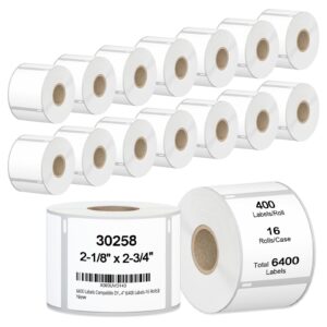 6400 Labels Replacement Compatible for DYMO 30258 2-1/8"x2-3/4" Multipurpose Return Address Labels, LabelChoice 16 Rolls Direct Thermal Labels Used with Rollo, DYMO 4XL Desktop Thermal Printers