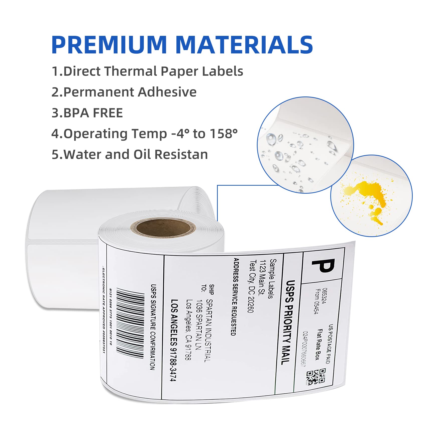 AKOGIRSE 4"x6" Direct Thermal Shipping Labels, 250 Labels/1 Roll, Perforated, Address Mailing Postage Thermal Paper Roll Compatible with MUNBYN, Rollo, Zebra, Jadens, Jiose Printer, Strong Adhesive