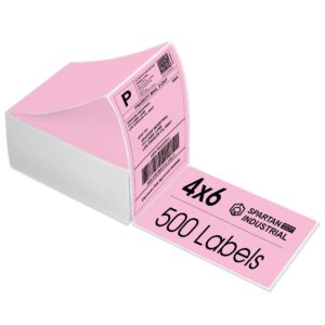 spartan industrial direct thermal 4" x 6" fanfold pink shipping labels | (500 total 4x6 fan-fold labels) | compatible with rollo, munbyn, zebra thermal printers | commercial grade and professional