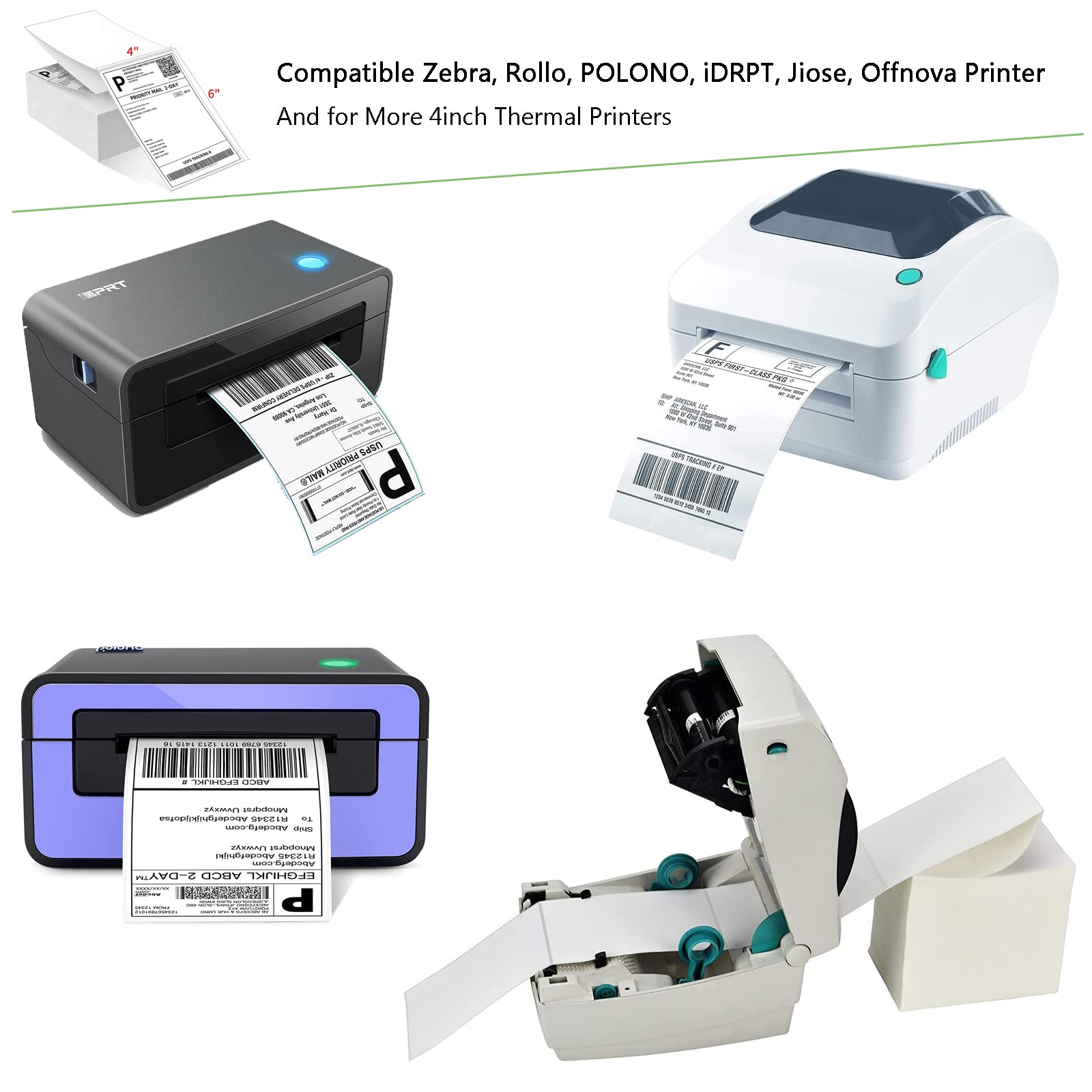 OausTect Direct Thermal Labels 4x6 Shipping Label Commercial Grade, Perforated Postage Mailing Labels, Compatible with Rollo Zebra Thermal Printer (4 Stacks|4000 Labels)