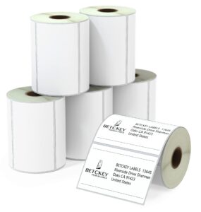 betckey - 4" x 2.5" (102 mm x 64 mm) shipping & multipurpose labels compatible with zebra & rollo label printer,premium adhesive & perforated [6 rolls, 3720 labels]