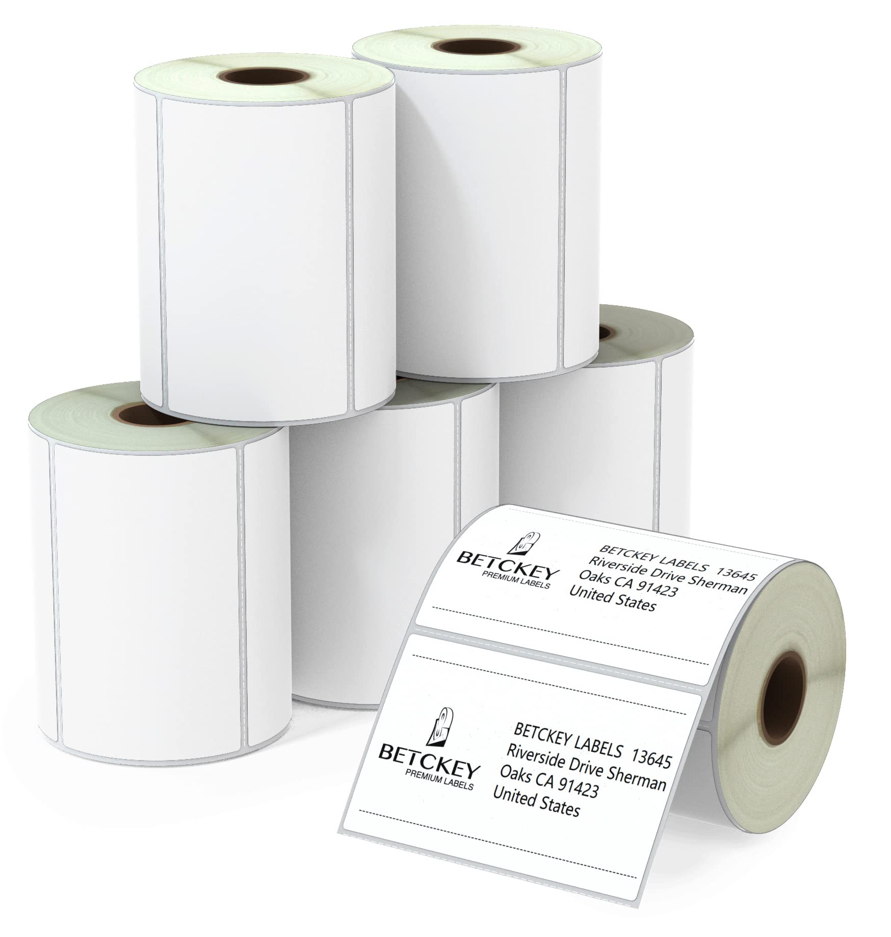 BETCKEY - 4" x 2.5" (102 mm x 64 mm) Shipping & Multipurpose Labels Compatible with Zebra & Rollo Label Printer,Premium Adhesive & Perforated [6 Rolls, 3720 Labels]