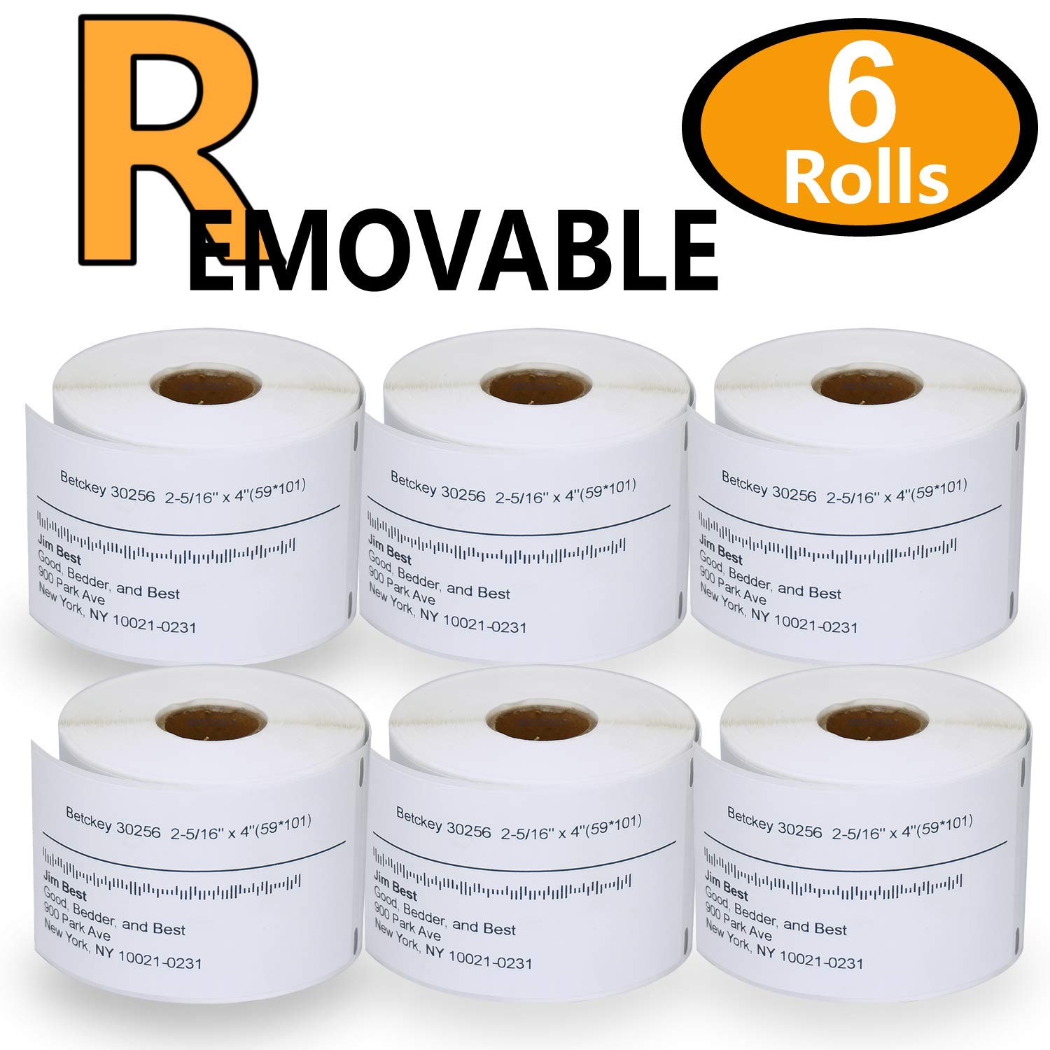 BETCKEY - Compatible DYMO 30256 (2-5/16" x 4" Removable) Shipping Labels - Compatible with Rollo, DYMO Labelwriter 450, 4XL & Zebra Desktop Printers[6 Rolls/1800 Labels]