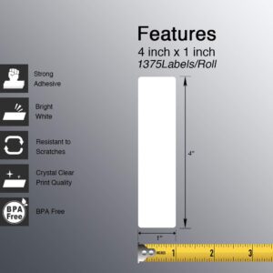 BETCKEY - 4" x 1" (102 mm x 25 mm) Multipurpose Labels Compatible with Zebra & Rollo Label Printer,Premium Adhesive & Perforated [10 Rolls, 13750 Labels]