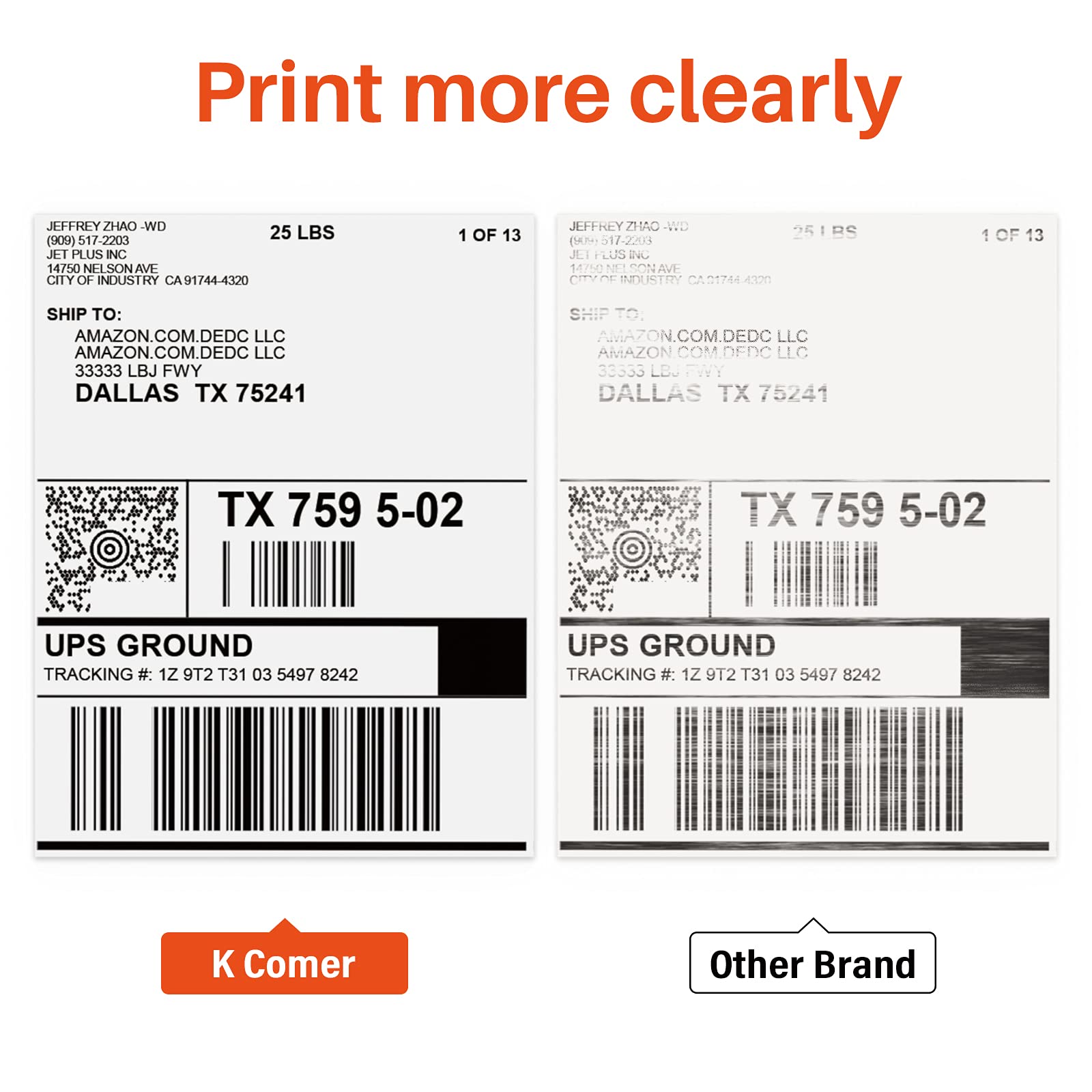 K Comer 4x6 Thermal Shipping Labels (2 Stacks, 1000 Printer Labels) Stickers Printable,Waterproof,Self Adhesive,Mailing Address Labels for Packages Compatible with K Comer MUNBYN, Rollo