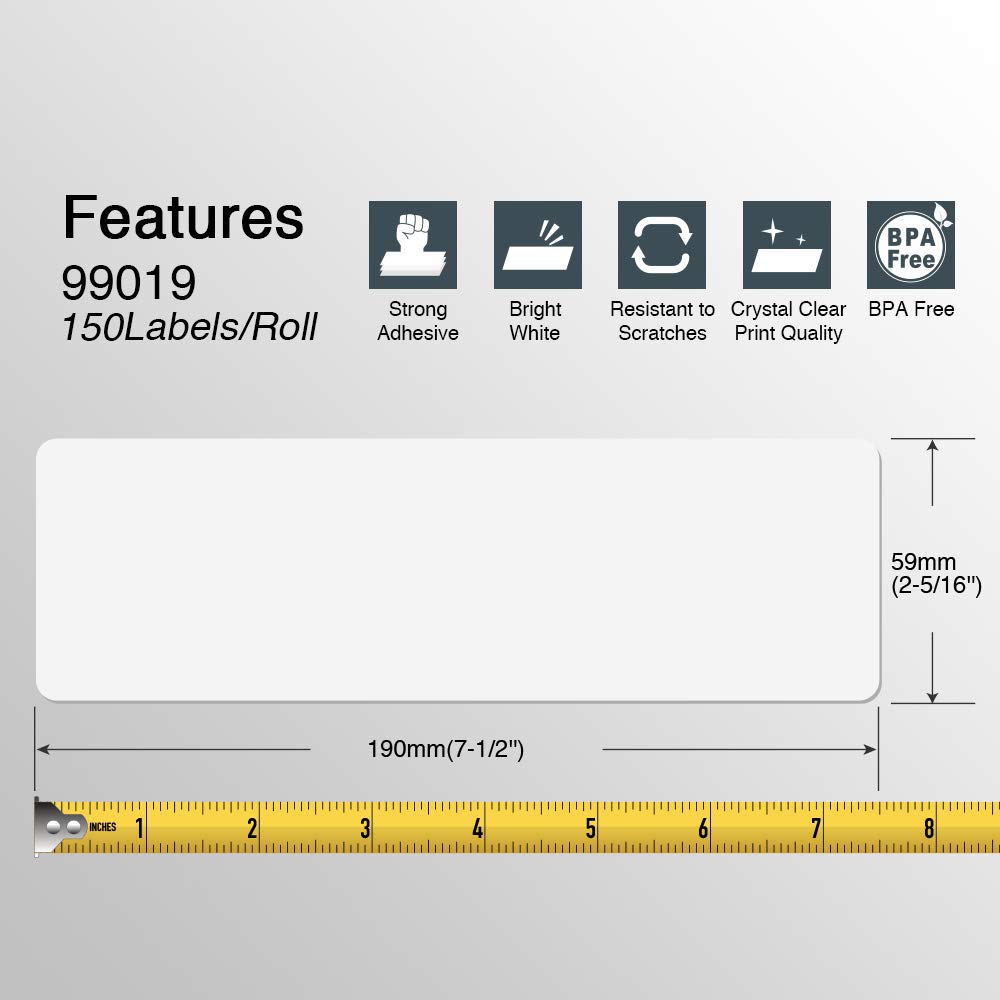 BETCKEY - Compatible DYMO 99019 (2-5/16" x 7-1/2") Large Lever Arch File Labels, Compatible with DYMO Labelwriter 450, 4XL, Rollo & Zebra Desktop Printers [6 Rolls/900 Labels]