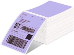 phomemo 4x6 thermal labels for shipping label printer - 500pcs purple mailing labels - 4x6 direct thermal labels fanfold compatible with rollo,munbyn,idprt,jadens,polono - water/oilproof - no bpa/bps