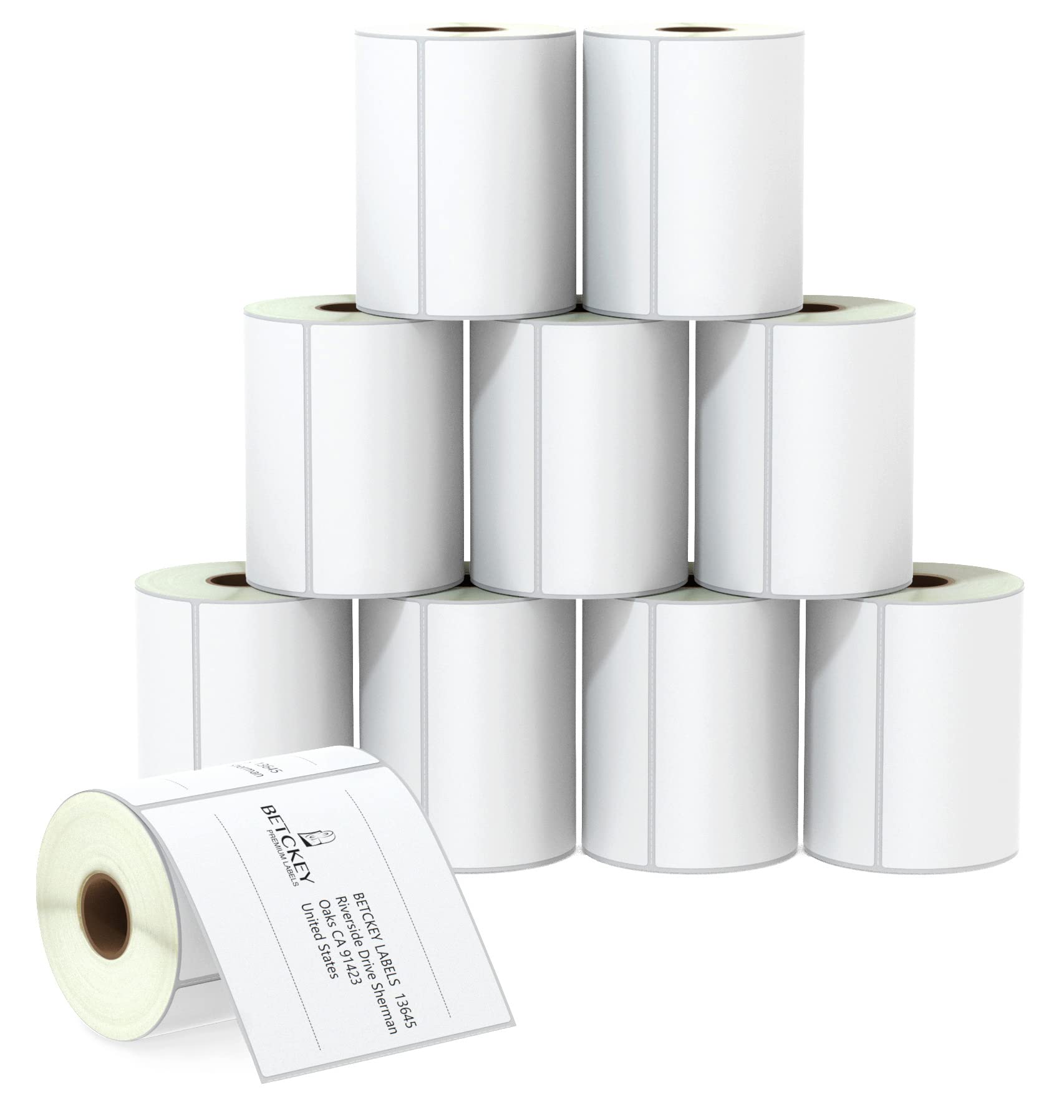 BETCKEY - 4" x 4" (102 mm x 102 mm) Shipping & Large Square Labels Compatible with Zebra & Rollo Label Printer,Premium Adhesive & Perforated [10 Rolls, 3500 Labels]