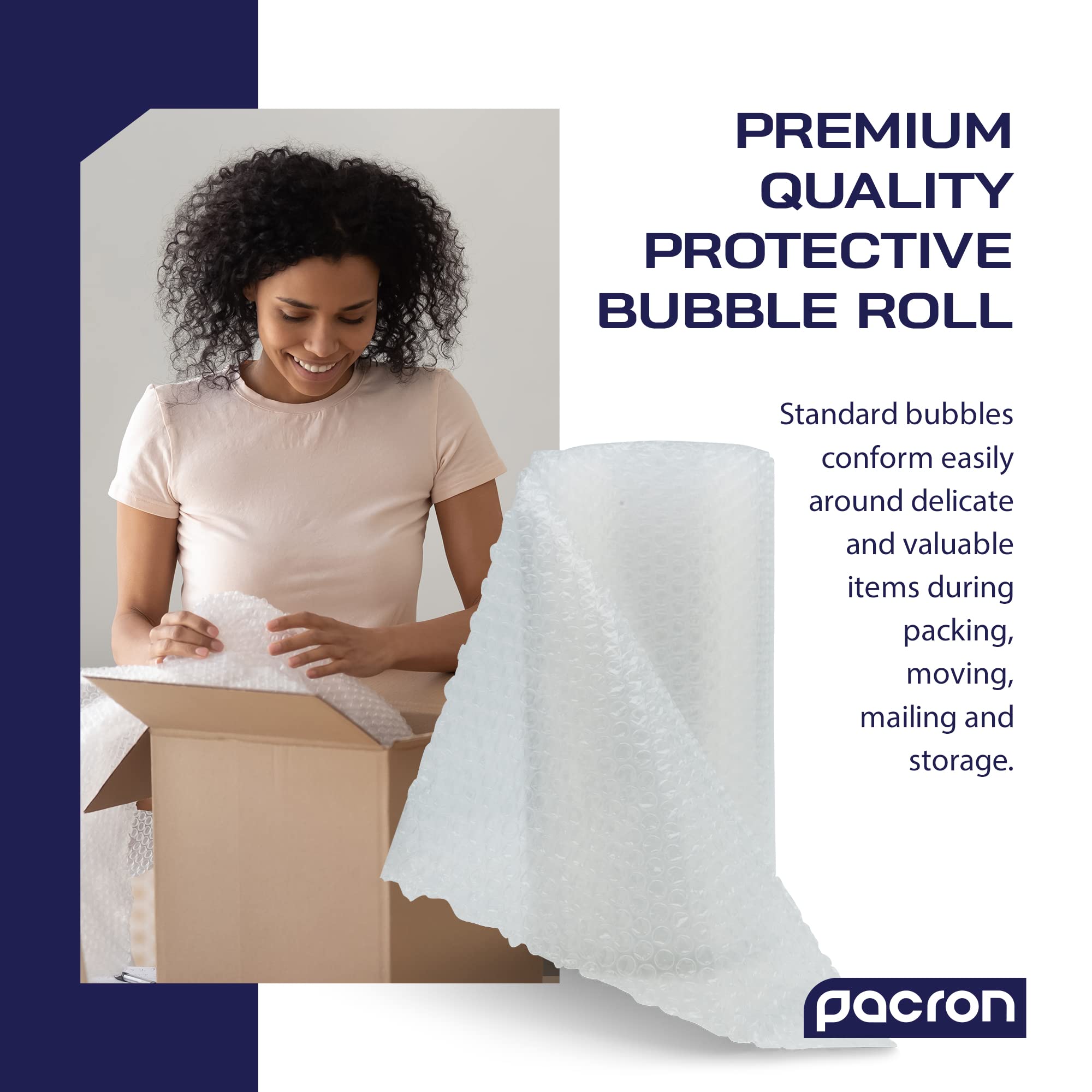 Protective Small Bubble Cushioning Wrap Roll - 225FTx24IN Bubble Roll for Packing, Scratch Resistant - 3/16 Dense Bubble Packing Wrap for Moving and Shipping, Perforated Every 12IN (1Pack)