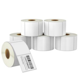 betckey - 2" x 2" (51 mm x 51 mm) square labels compatible with zebra & rollo label printer,premium adhesive & perforated [6 rolls, 4500 labels]