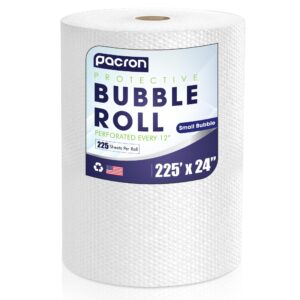 Protective Small Bubble Cushioning Wrap Roll - 225FTx24IN Bubble Roll for Packing, Scratch Resistant - 3/16 Dense Bubble Packing Wrap for Moving and Shipping, Perforated Every 12IN (1Pack)