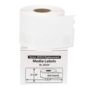 houselabels compatible dymo 30324 media labels (2-1/8" x 2-3/4") compatible with rollo, some dymo lw printers, 6 rolls /2400 labels