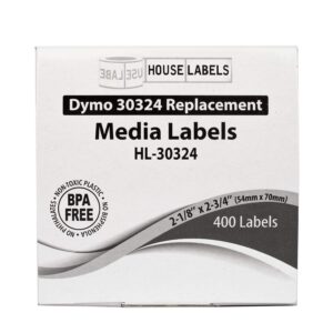 HOUSELABELS Compatible DYMO 30324 Media Labels (2-1/8" x 2-3/4") Compatible with Rollo, Some DYMO LW Printers, 6 Rolls /2400 Labels