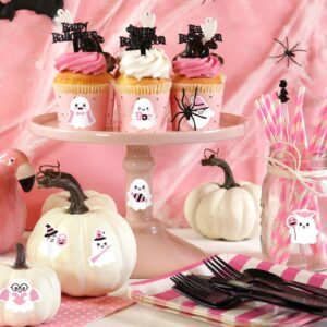 AnyDesign 1000Pcs Halloween Stickers Roll Pink Ghost Self Adhesive Stickers Round Label Stickers Decals for Crafts Gifts Candy Bags Party Supplies, 8 Designs