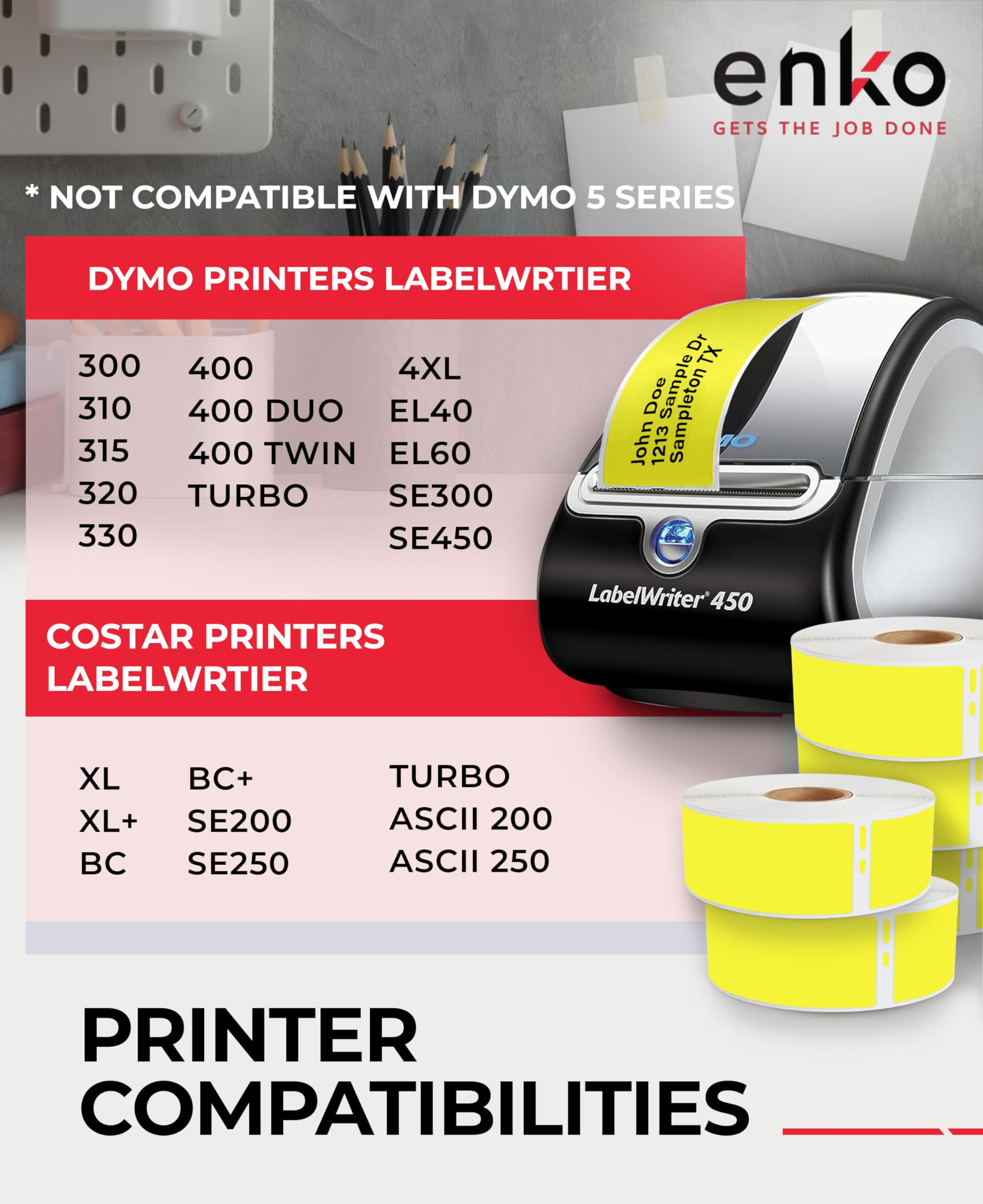 enKo [6 Rolls, 2100 Labels] Address, Shipping & Barcode Labels 30252 - Yellow (1-1/8" x 3-1/2") Compatible for Dymo LabelWriter & Rollo Printer