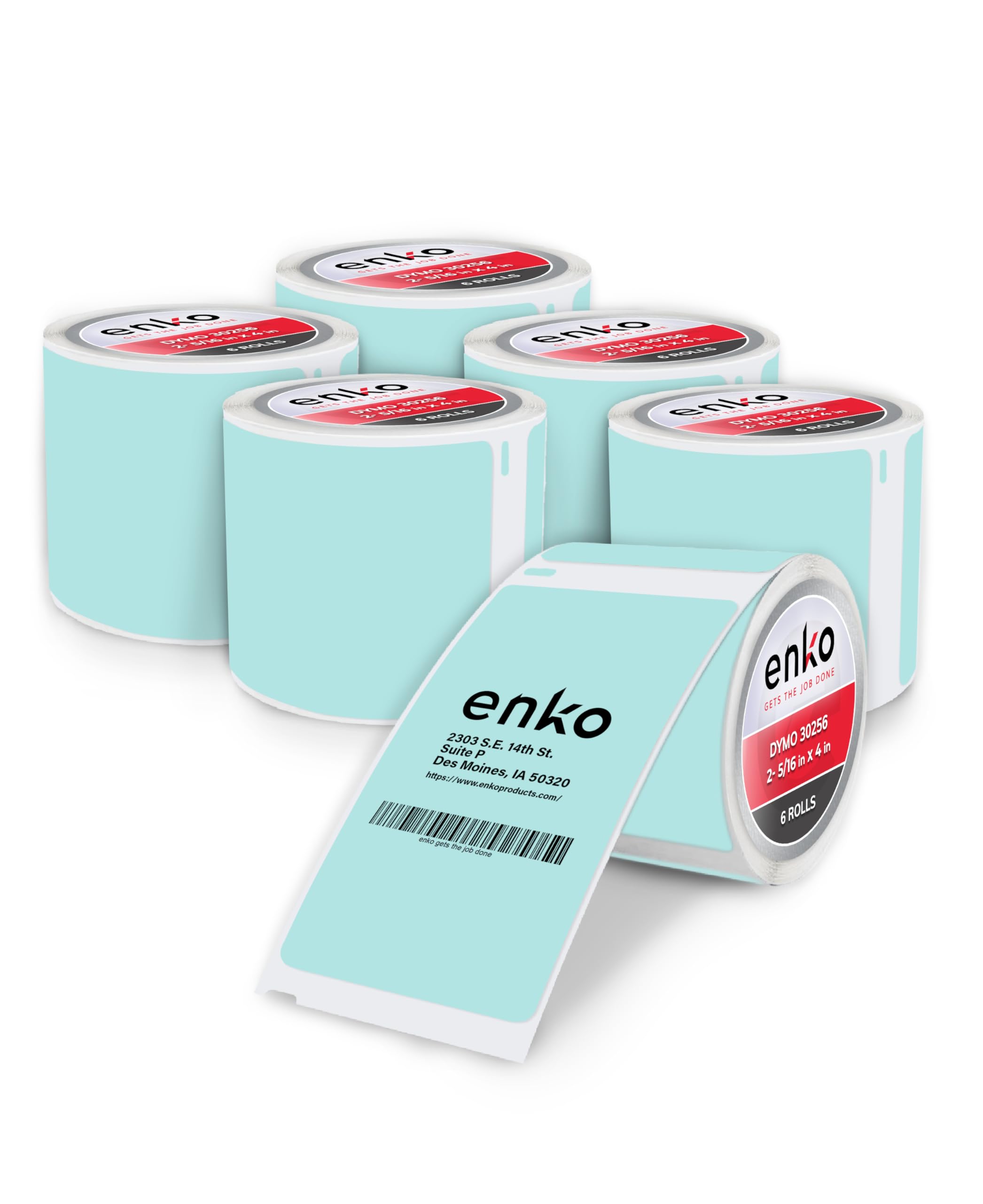 enKo [6 Rolls, 1800 Direct Thermal Labels] Blue Turquoise Compatible Colored for Dymo Labels 30256 - Stickers Label (2-5/16 x 4") Use with Dymo, Rollo Thermal Printer as Shipping & Mailing Labels