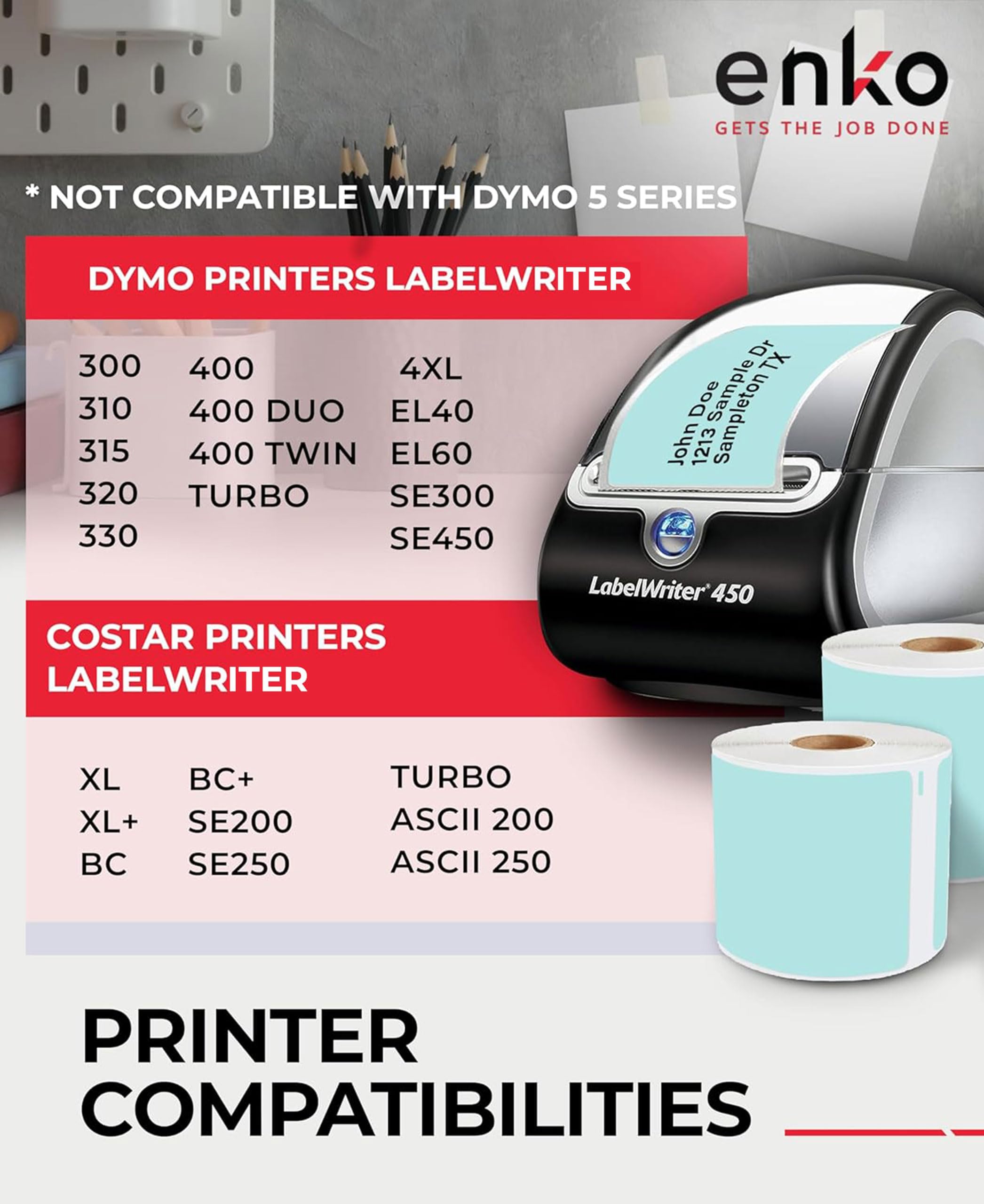 enKo [6 Rolls, 1800 Direct Thermal Labels] Blue Turquoise Compatible Colored for Dymo Labels 30256 - Stickers Label (2-5/16 x 4") Use with Dymo, Rollo Thermal Printer as Shipping & Mailing Labels