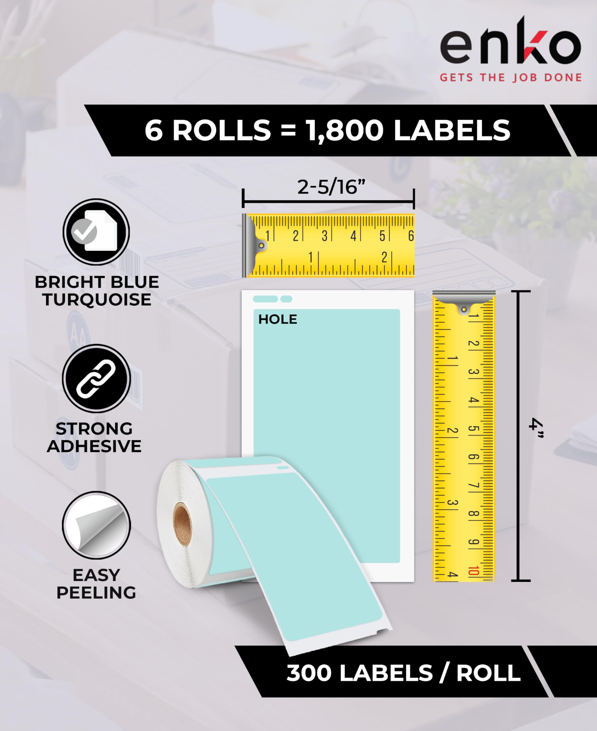 enKo [6 Rolls, 1800 Direct Thermal Labels] Blue Turquoise Compatible Colored for Dymo Labels 30256 - Stickers Label (2-5/16 x 4") Use with Dymo, Rollo Thermal Printer as Shipping & Mailing Labels