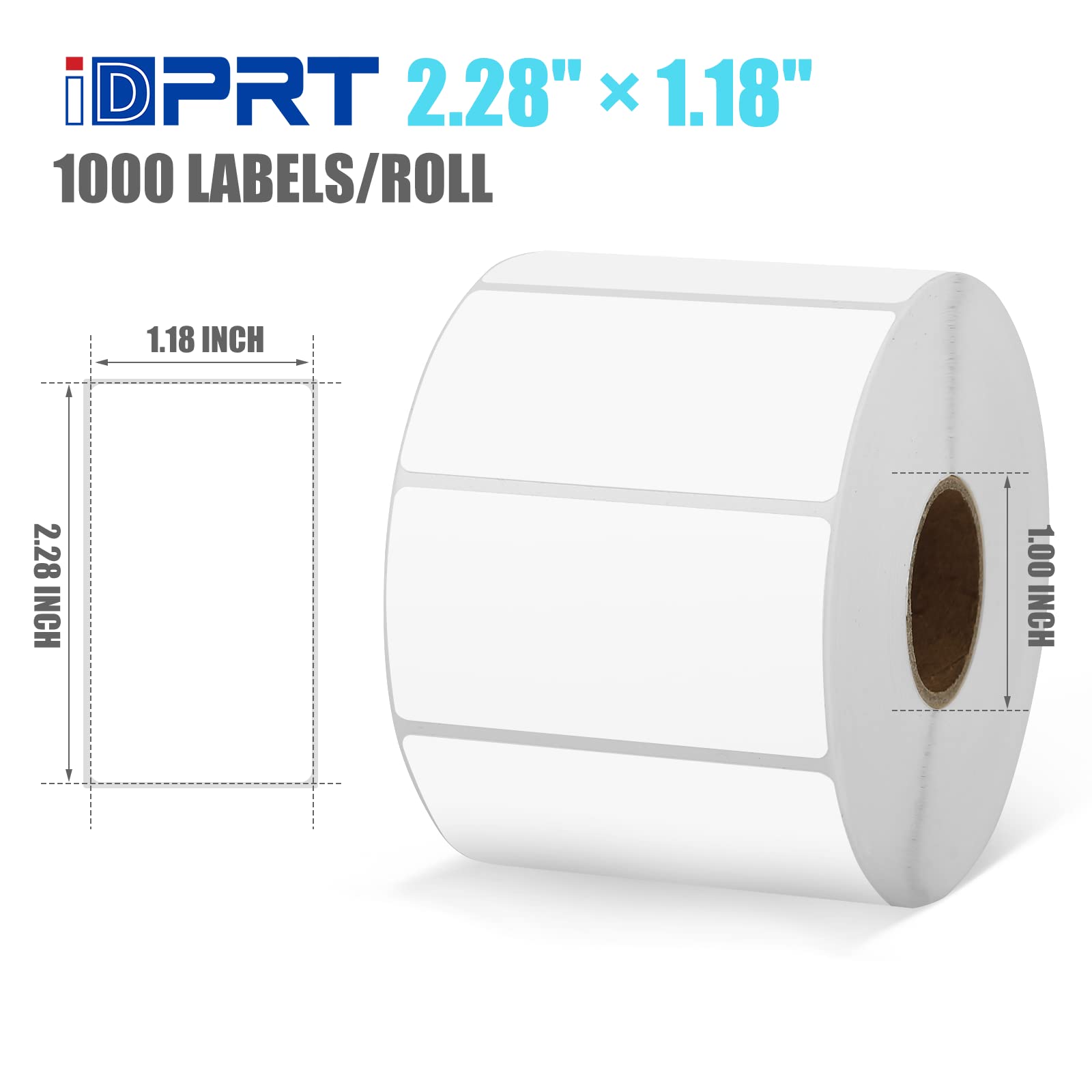 iDPRT 2.28” × 1.18” Thermal Labels (58mm×30mm), Multi-Purpose Direct Thermal Label, Self-Adhesive Thermal Sticker for Address, Barcode, Compatible with iDPRT, Rollo, Zebra,etc, 1 Roll - 1000pcs,White