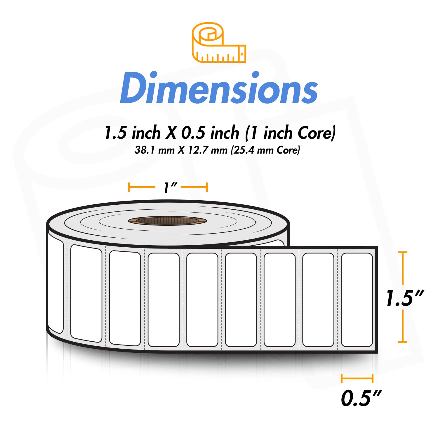 1.5" x 0.5" Direct Thermal Label - Compatible with Rollo Label Printer & Zebra Desktop Printers – 1” Core, Permanent Adhesive Perforated Postage QR Barcode Shipping Label - 20 Rolls, 2350/Roll