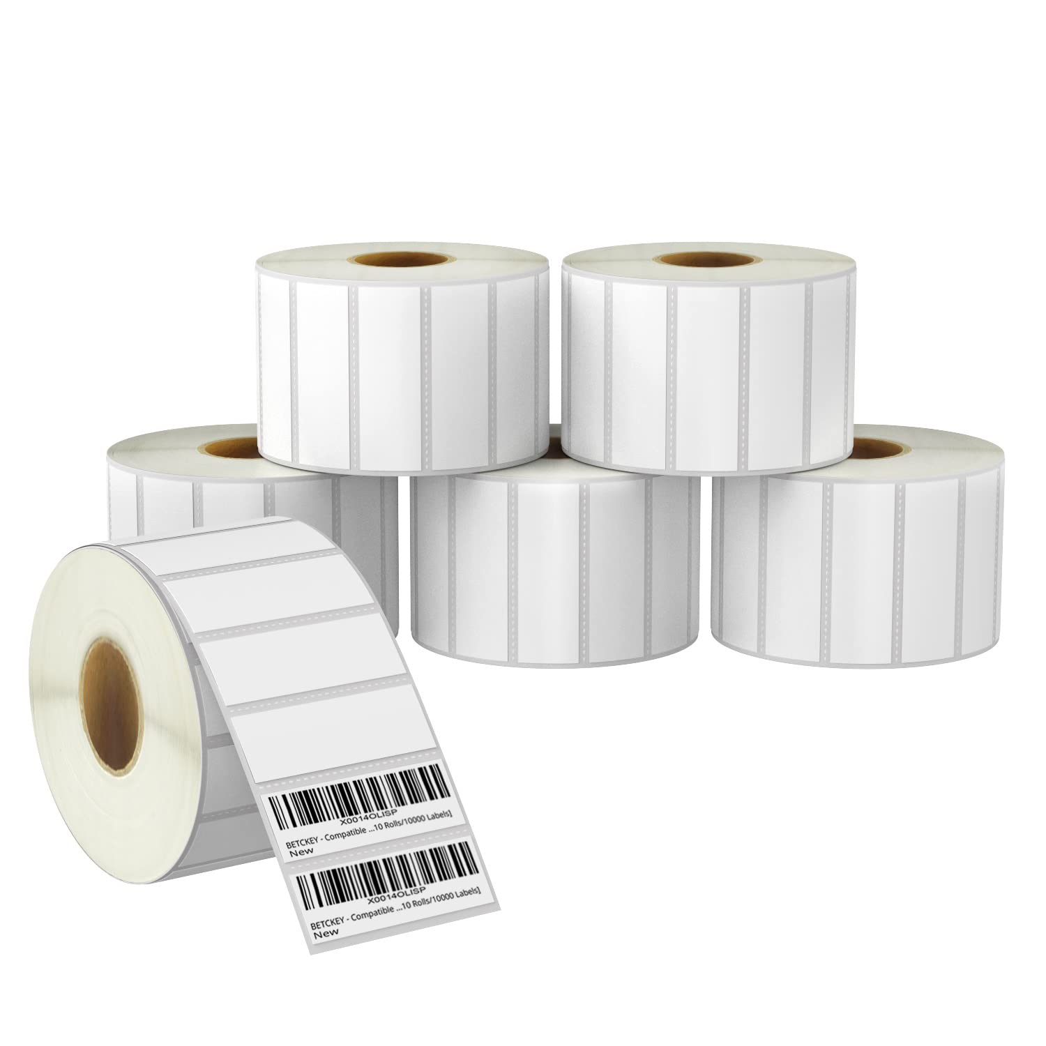 BETCKEY - 3" x 1" (76 mm x 25 mm) UPC Barcode & Address Labels Compatible with Zebra & Rollo Label Printer,Premium Adhesive & Perforated [6 Rolls, 8250 Labels]