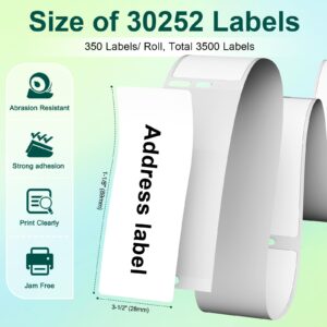 Compatible with DYMO Labels 30252 1-1/8'' x 3-1/2'' Address Barcode Labels Work with Dymo Labelwriter 450, 4XL, 400, 450 Turbo, Zebra Desktop Label Printers (10 Rolls /3500 Labels)