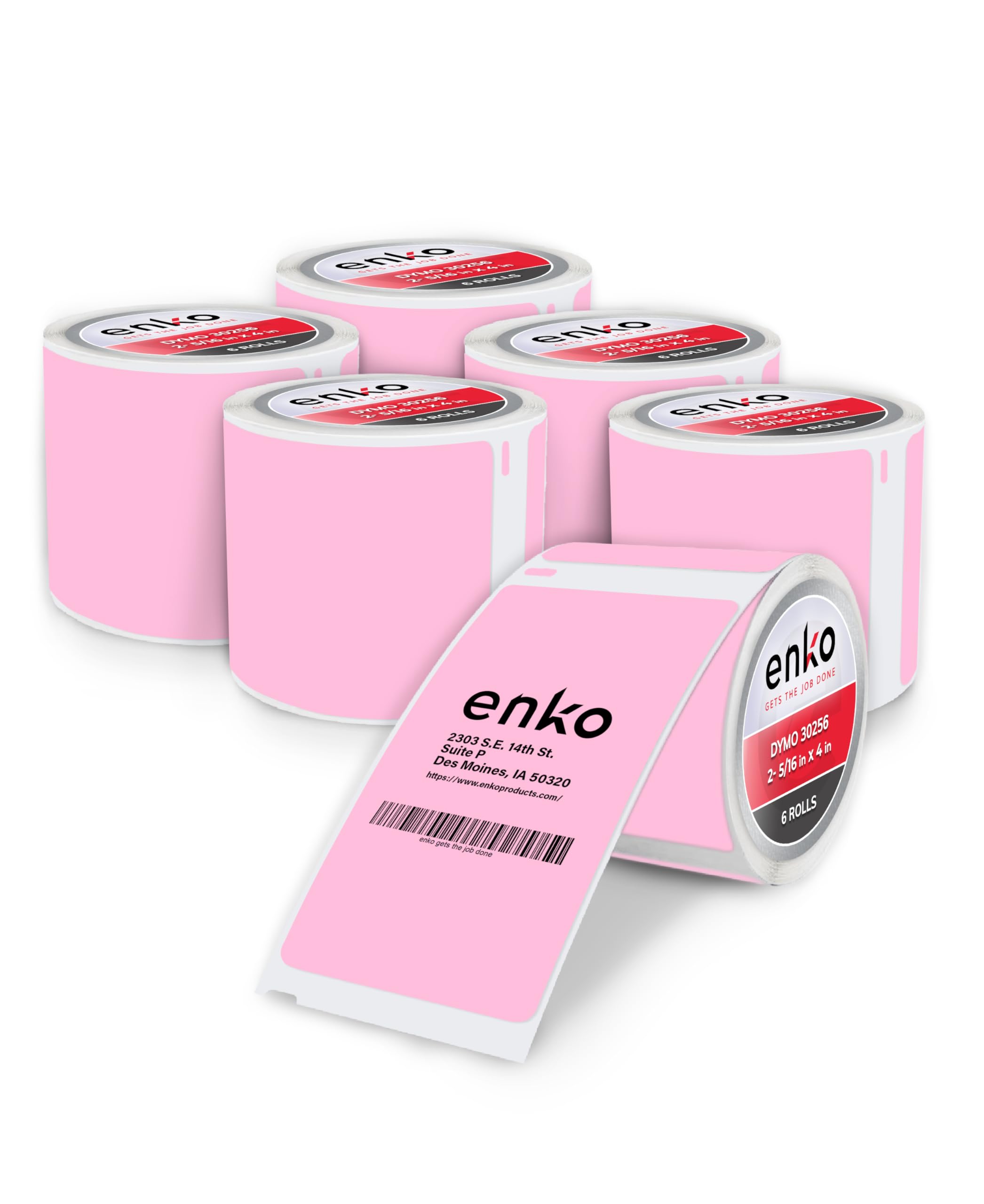 enKo [6 Rolls, 1800 Direct Thermal Labels] Pink Compatible for Colored Dymo Labels 30256 - Stickers Label (2-5/16 x 4") Use with Dymo, Rollo Thermal Printer as Shipping & Mailing Labels