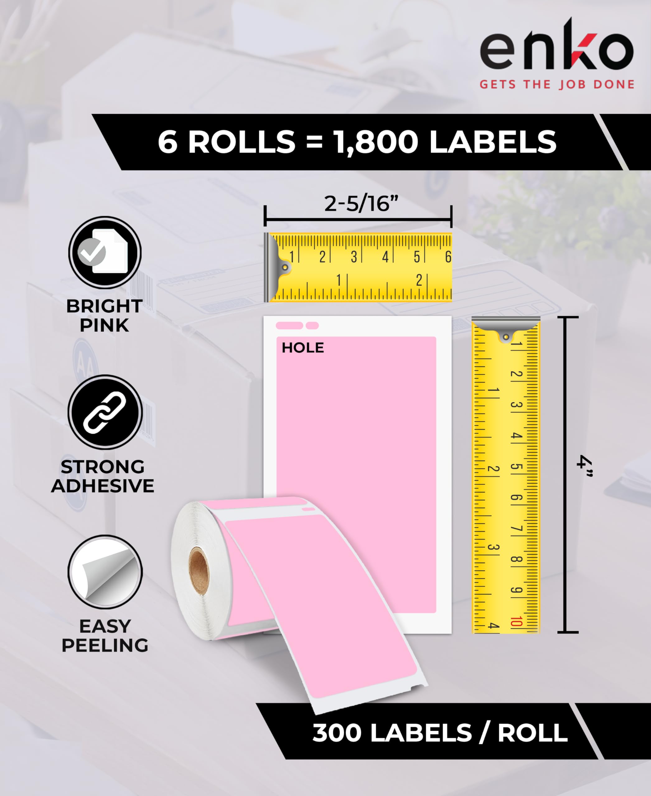 enKo [6 Rolls, 1800 Direct Thermal Labels] Pink Compatible for Colored Dymo Labels 30256 - Stickers Label (2-5/16 x 4") Use with Dymo, Rollo Thermal Printer as Shipping & Mailing Labels