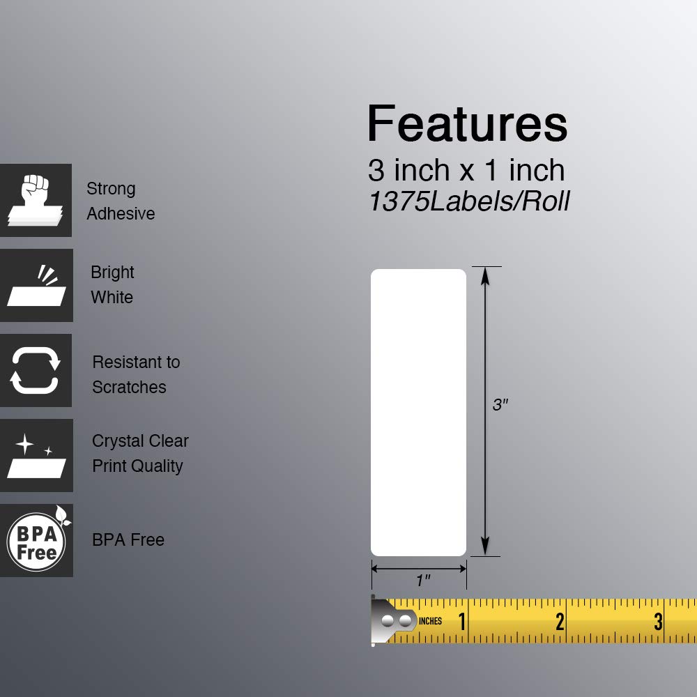 BETCKEY - 3" x 1" (76 mm x 25 mm) UPC Barcode & Address Labels Compatible with Zebra & Rollo Label Printer,Premium Adhesive & Perforated [16 Rolls, 22000 Labels]