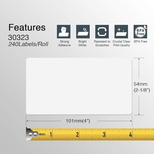 BETCKEY - Compatible DYMO 30323 (2-1/8" x 4") Shipping/Name Badge Labels, Strong Adhesive & Perforated, Compatible with DYMO Labelwriter 450, 4XL, Rollo & Zebra Desktop Printers [16 Rolls/3840 Labels]