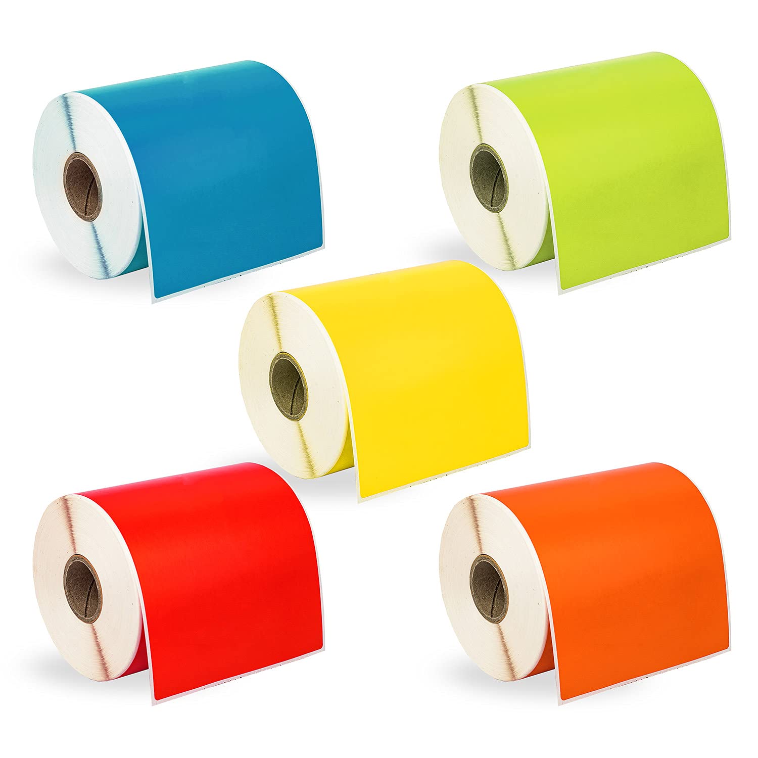 HOUSELABELS 4" x 6" Red, Orange, Green, Yellow, Blue Shipping Labels on 1" Core Compatible with Zebra and Rollo Printers, 5 Rolls / 250 Labels per Roll