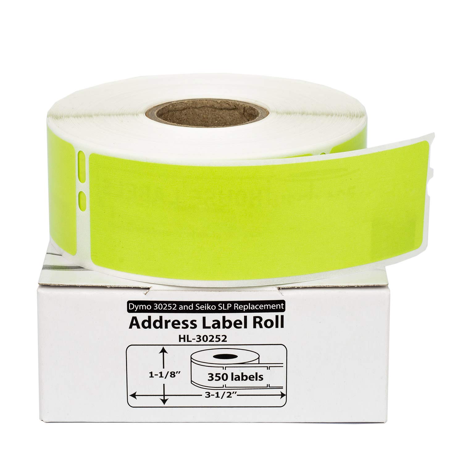 HOUSELABELS Compatible DYMO 30252 Green Address Labels (1-1/8" x 3-1/2"), Strong Permanent Adhesive, Compatible with DYMO LW 450, 4XL, Rollo & Zebra Desktop Printers, 6 Rolls /2100 Labels