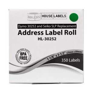 HOUSELABELS Compatible DYMO 30252 Green Address Labels (1-1/8" x 3-1/2"), Strong Permanent Adhesive, Compatible with DYMO LW 450, 4XL, Rollo & Zebra Desktop Printers, 6 Rolls /2100 Labels