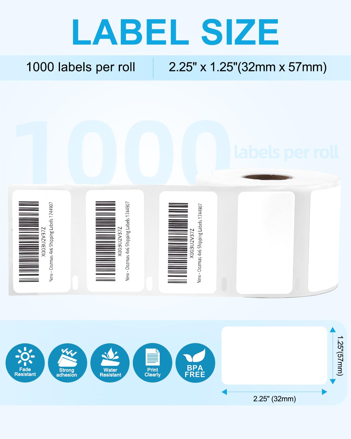Replace Dymo Labelwriter 450 Turbo Labels 30334 Direct Thermal Labels 2.25" X 1.25”Compatible with DYMO 4XL, Rollo, Zebra Printer 2-1/4" x 1-1/4" LW Address Paper 1000 Labels Per Roll, 8 Rolls