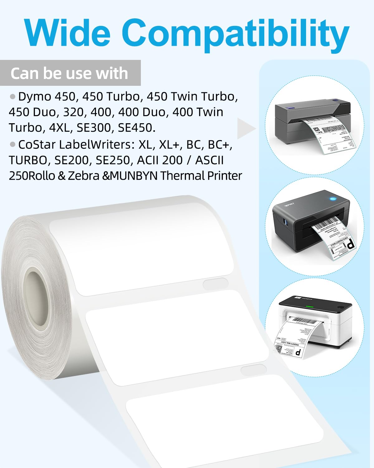 Replace Dymo Labelwriter 450 Turbo Labels 30334 Direct Thermal Labels 2.25" X 1.25”Compatible with DYMO 4XL, Rollo, Zebra Printer 2-1/4" x 1-1/4" LW Address Paper 1000 Labels Per Roll, 8 Rolls