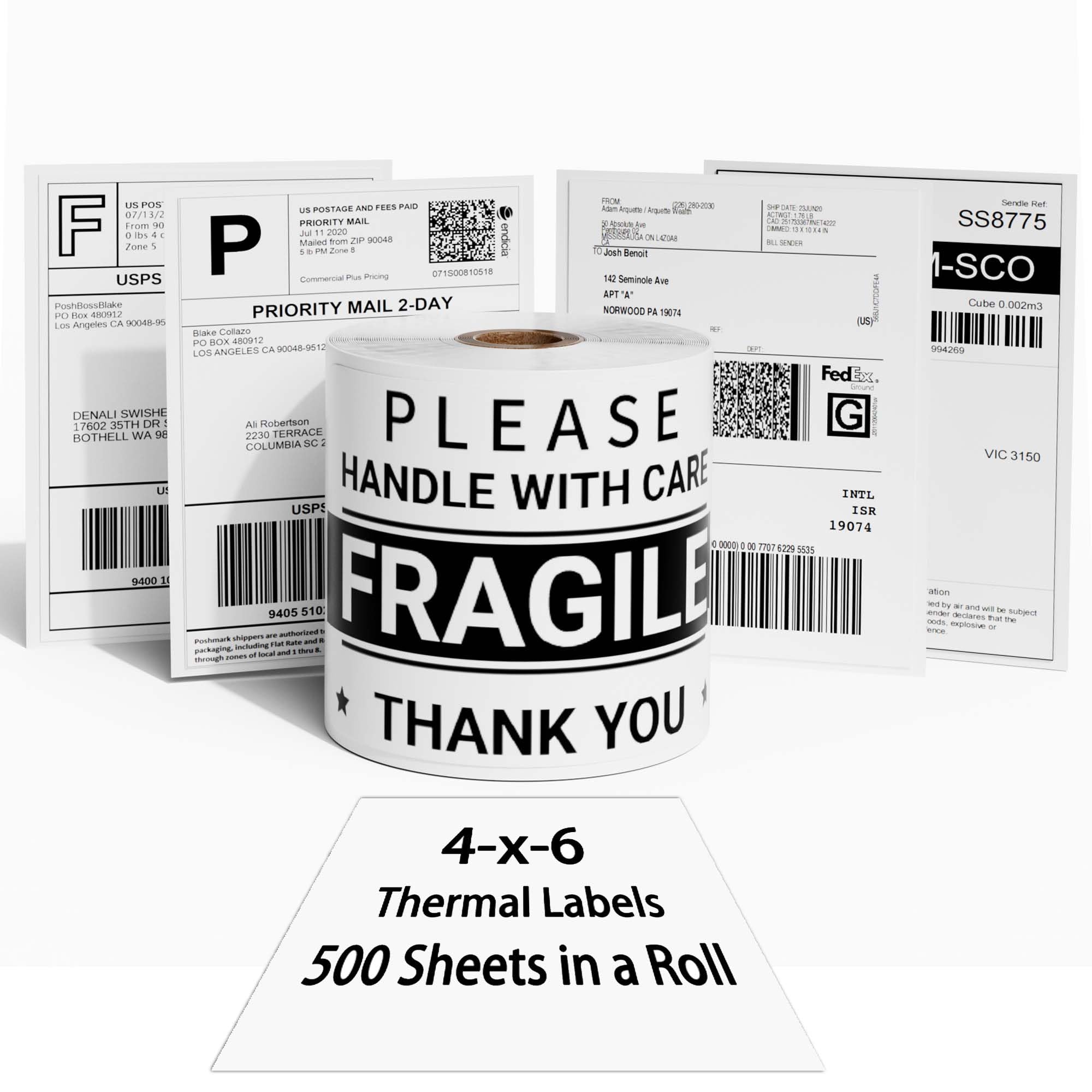 Thermal Labels 4" x 6", 2.42 lb, 1 Ream, 500 Sheets, White, D520BT Paper Compatible with Zoolion DYMO MUNBYN Omezizy Rollo JADENS Phomemo and Other 4x6 Shipping Label Printers.