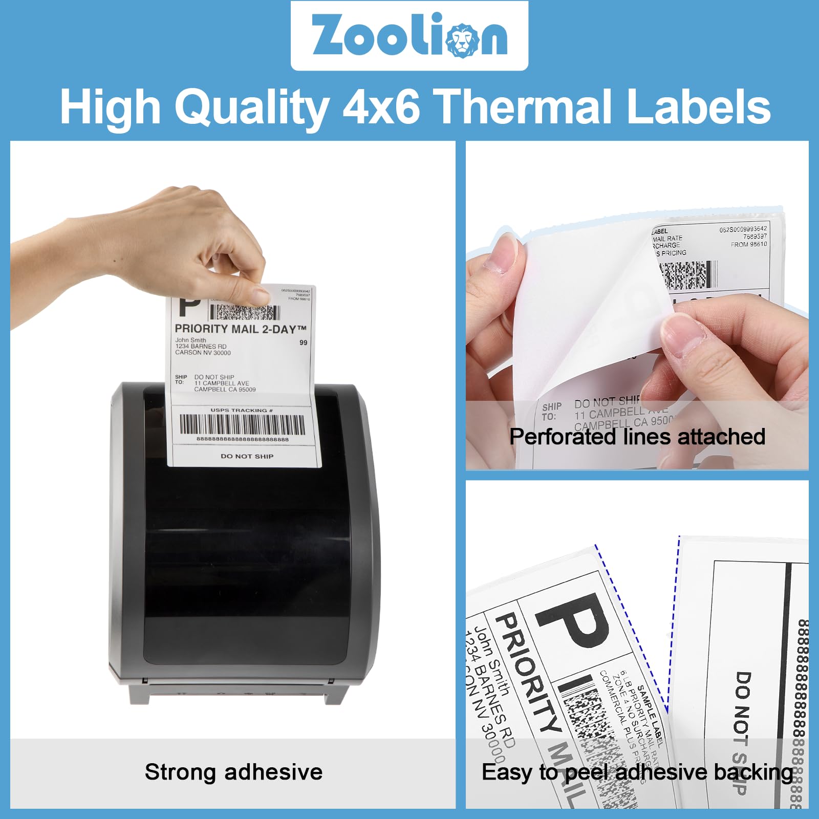 Thermal Labels 4" x 6", 2.42 lb, 1 Ream, 500 Sheets, White, D520BT Paper Compatible with Zoolion DYMO MUNBYN Omezizy Rollo JADENS Phomemo and Other 4x6 Shipping Label Printers.